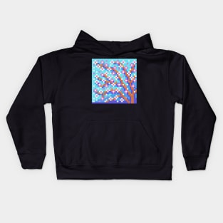 Lofi Spring Tree with Pink Blossoms Pixel Painting Kids Hoodie